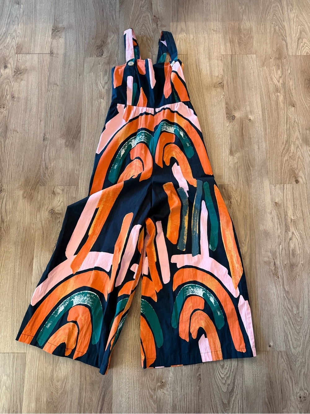 Anthropologie Bel Kazan Arches Wide Leg Square Neck Jumpsuit Abstract Size M